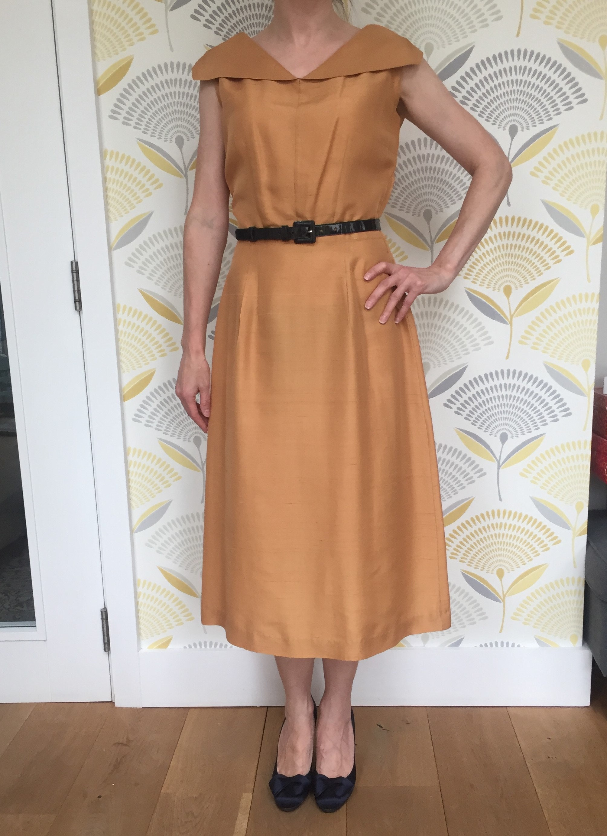 copper silk dress