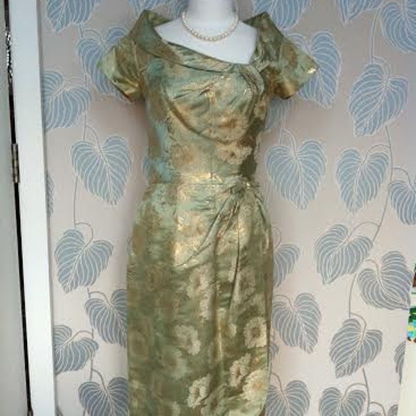1950s Asian Brocade Wiggle Dress