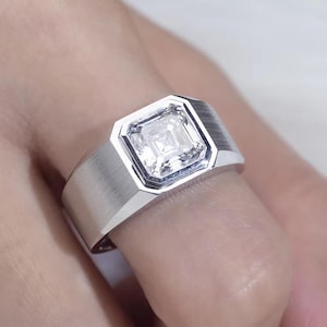 2Ct Asscher Cut Diamond Engagement Ring, Statement Wedding Ring Gift For Him, Anniversary Gift for Husband, Men&#39;s Solitaire Ring