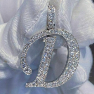 D Letter Custom Pendant 2 CT Round Cut Diamond, Men&#39;s Customize Any Name Pendant 925 Sterling Silver, Iced Out Pendant Gift For Him, Her