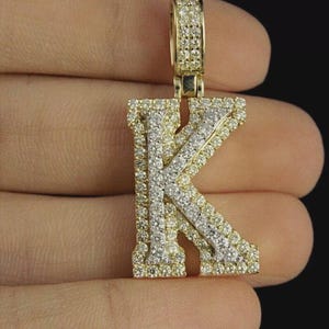 Round Diamond K Initial Letter Pendant, Personalized Any Alphabet Letter Layered Pendant 14K Yellow Gold Plated, Birthday Gift For Her/ Him