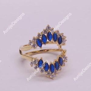 Anniversary Band, Gift For Mom, Birthday For Women,2Ct Diamond Marquise Cut Blue Sapphire Enhancer Guard Wrap Ring,Women Enhancer Guard Ring