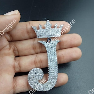 Customize Letter J Moissanite Diamond Pendant, Round Cut Diamond Crown Pendant 14K White Gold Plated, Unisex Men Pendant
