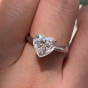 2Ct Heart Cut Moissanite Solitaire Engagement Ring, 4 Prong Diamond Ring, Minimalist Proposal Ring, Bridal Ring, Birthday Gift for Women