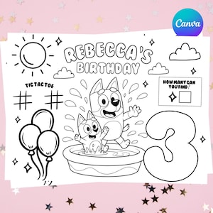 Bluey Birthday Coloring Page, Bluey Birthday Activity Sheet, Bluey Birthday Game, Personalized Activity Sheet, Personalized Coloring Page