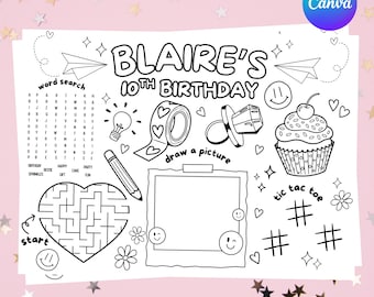 Personalized Coloring Page, Girls Birthday Party Games, Girls Birthday Coloring Page, Girls Birthday Activity Sheet, Girls Party Favor