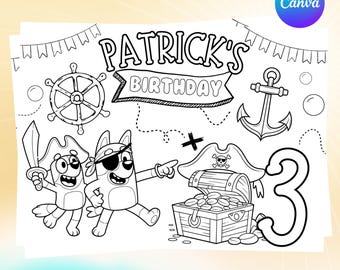 Bluey Birthday Coloring Page, Bluey Birthday Activity Sheet, Bluey Birthday Game, Personalized Activity Sheet, Personalized Coloring Page