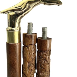 Brass Jaguar Head Walking Stick: Antique Style Wooden Cane