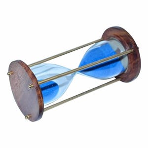 Vintage Wooden Sand Timer with Blue Sand – Hourglass Timer with Brass Rods | Decorative Timepiece