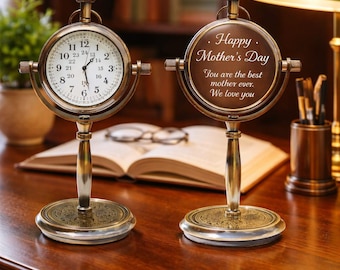 Custom Engraved Desk Clock – Vintage Brass Table Clock Gift For Mom