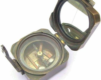 Personalised Vintage Brass Military Compass Kelvin & Hughes Brunton Compass