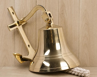Personalized Brass Ship Bell with Rope | Nautical Wall Mounted Bell | Maritime Door Bell | Coastal Decor | Boat Bell | Vintage Brass Bell