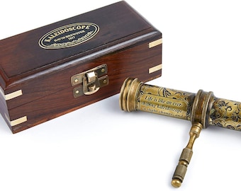 Vintage Brass Kaleidoscope with Wooden Box – Antique Nautical Collectible Gift
