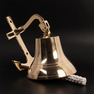 Solid Brass Nautical Bell with Anchor Bracket - Maritime Decor