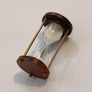 Vintage Wooden Sand Timer: Blue Sand Hourglass with Brass Rods