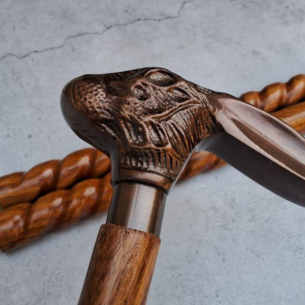 vintage style Rabbit Head Walking Cane – spiral Wooden Shaft, 3-fold walking stick