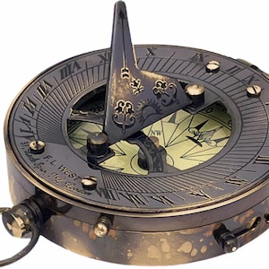 Antique Brass Sundial Compass – Vintage Maritime Navigation Instrument with Roman Numerals | Nautical Gift Collectible