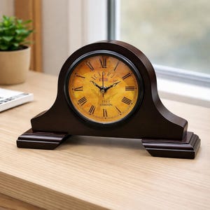 Personalized Vintage Mantel Clock – Custom Engraved Wooden Desk Clock | Antique Style Gift