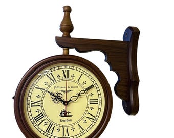 Jefferson & Smith Vintage Double-Sided Wall Clock – Antique Victorian Station Clock with Bracket