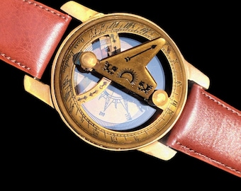 Montre personnalisée à cadran solaire en laiton - Montre boussole nautique gravée