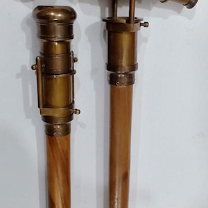 Antique Brass Telescope Handle Walking Cane – Vintage Nautical Stick