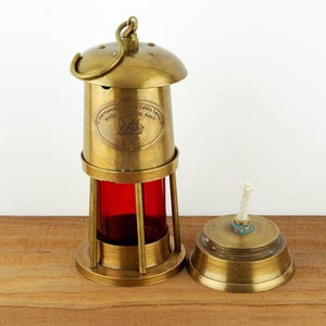 Vintage Brass Miner’s Safety Lamp – 1920 Replica Decorative Lantern red home & office decor