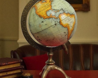 Globo terráqueo giratorio vintage / Soporte de latón antiguo, decoración geográfica