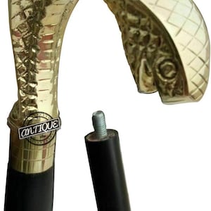 Antique Snake Head Handle Walking Cane – 3 Fold Brass Wood Walking Stick | Unique Gift Collectible