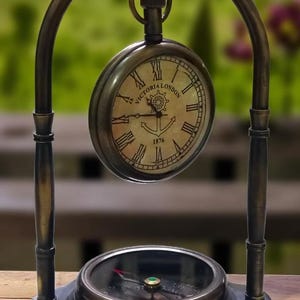Horloge de bureau vintage Victoria London avec boussole : décoration nautique pour bureau à domicile