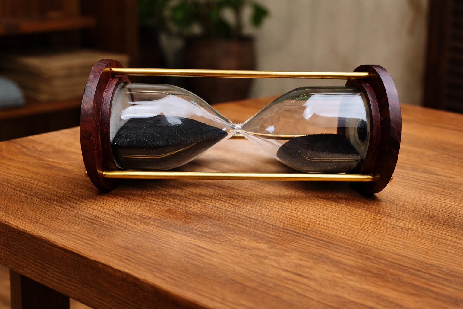 Clessidra Vintage 10 Minuti In Ottone E Legno Con Sabbia Grigia – Decorazione Da Scrivania Per Casa O Ufficio, Idea Regalo Unica Per Collezionisti.