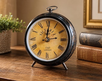 Antique Cambridge Table Clock – Vintage Round Desk Clock with Wood Finish | 1924 England Design
