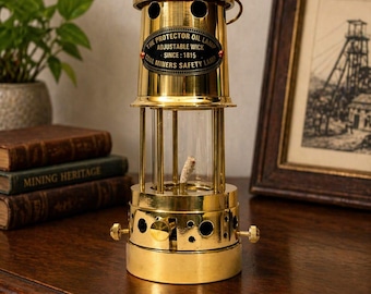 Personalized Brass Coal Miners Safety Lamp, Vintage Oil Lantern, Engraved Nautical Decor