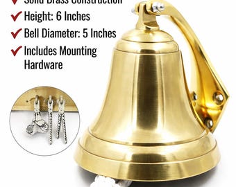Personalised Solid Brass Nautical Ship Bell |Custom Boat Bell Rope Pull (5 Inch Diameter)