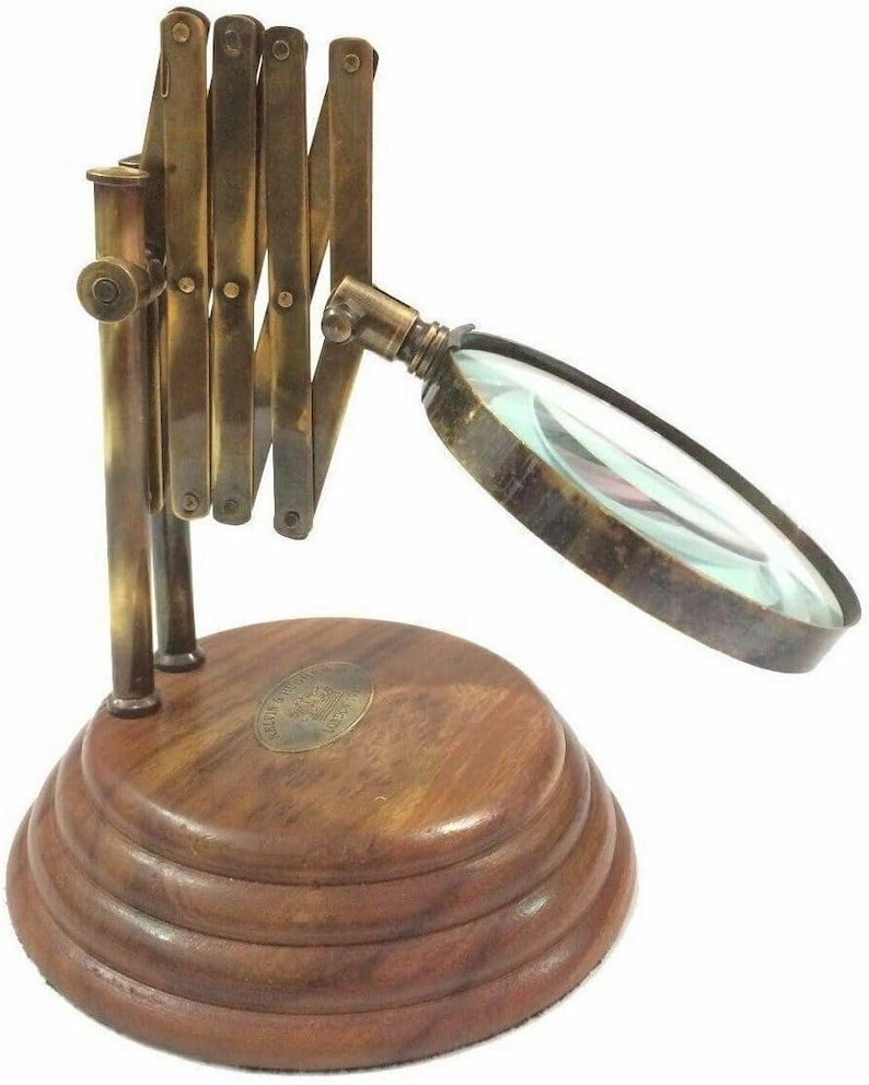 Vintage Brass Desk Magnifying Glass with Folding Stand