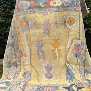 Yellow Oushak Rug 8x10 | Turkish Hand-Knotted Wool Area Rug | Vintage Traditional Carpet | Soft Pastel Boho Decor | Oriental Design