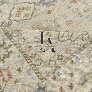 Hand-Knotted Turkish Oushak Rug 6x9: Vintage Wool Beige Terracotta Carpet