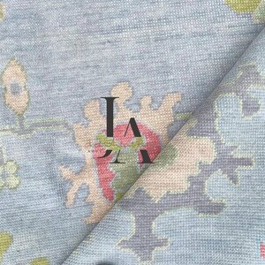 Handmade Oushak Wool Rug: Blue Turkish Vintage Floral Carpet