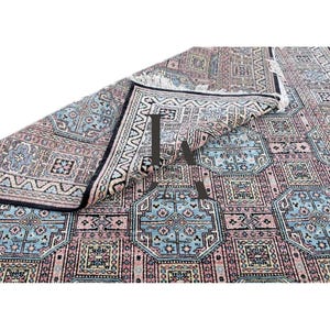 Pastel Blue Oushak Rug 9x12: Handmade Wool Turkish Vintage Carpet