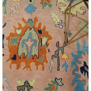 Peach Oushak Rug | 6x9 Handmade Turkish Wool Area Rug | Neutral Vintage Carpet | Floral Oriental Design | Living Room Bedroom Decor