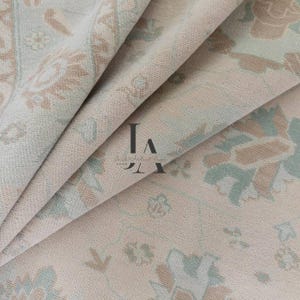 Handmade Wool Oushak Rug: Pastel Beige & Mint Boho Decor