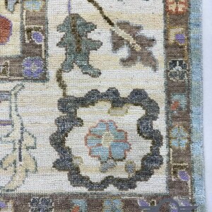 Hand-Knotted Oushak Rug 8x10 – Blue Turkish Wool Area Rug | Tribal Floral Motif | Vintage Style Oriental Carpet for Living Room Decor