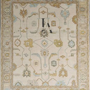 Handmade Oushak Wool Rug 8x10: Beige Turkish Area Rug