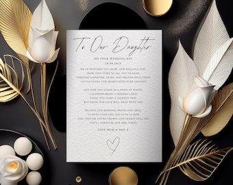 Wedding Day Card for Daughter from Parents – Personalised A5 Keepsake on Hammered Card