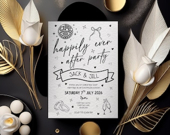 Happily Ever After Party Invitation |Evening Wedding Invite | A5 Hammered Card | Wedding Reception