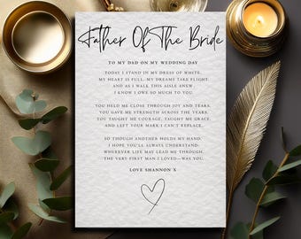 Father of the Bride Poem Print: Wedding Keepsake Gift, A5 300gsm Card