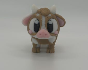 Mucca Chibi stampata in 3D, simpatica statuetta di mucca, animale da fattoria articolato, regalo da scrivania, mini mucca decorativa