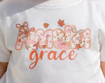 Personalized Fall Baby Girl Romper, Custom Name Outfit, Autumn Baby Shower Gift, Pumpkin Newborn Outfit, Custom Baby Clothes
