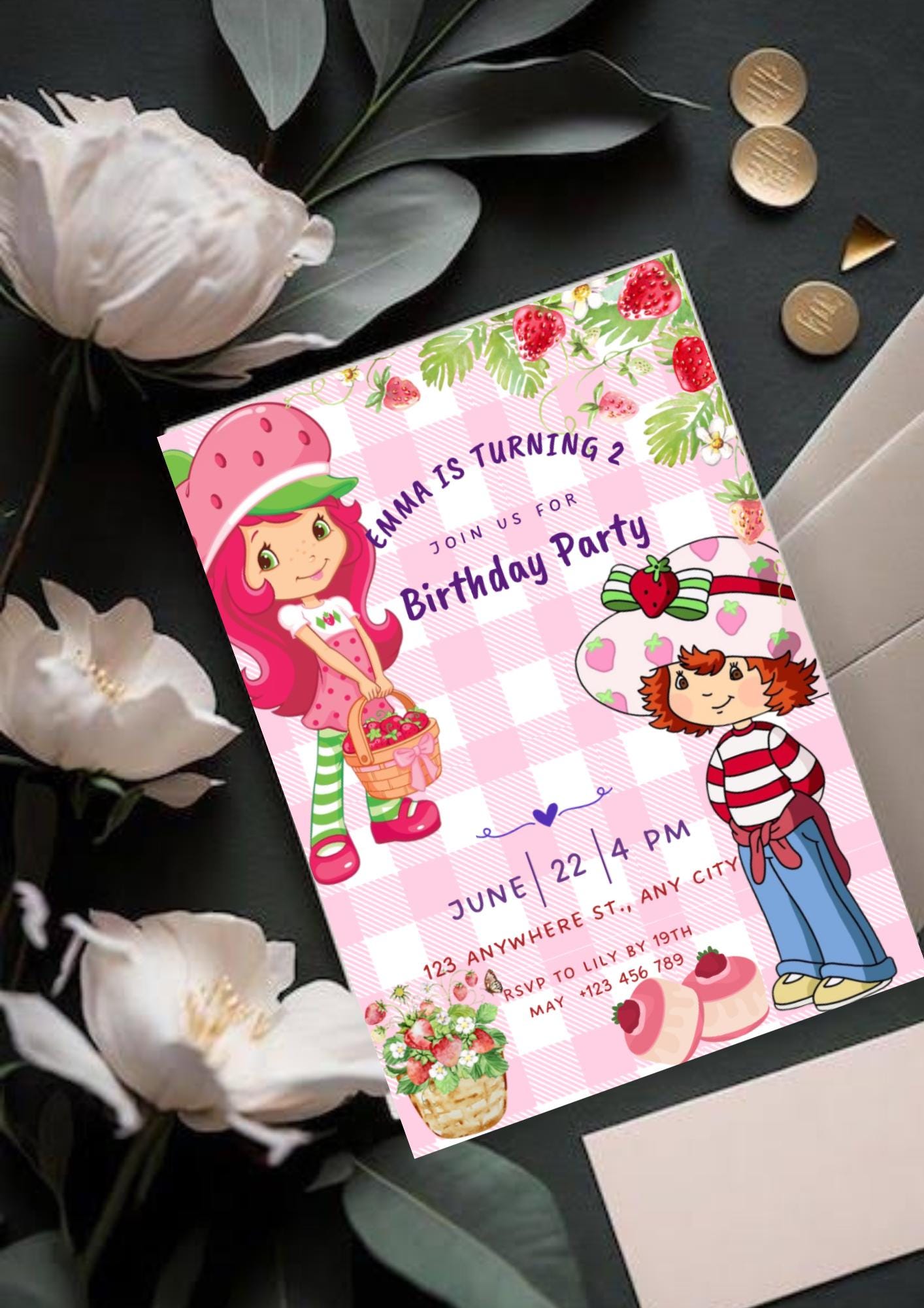 Strawberry Shortcake Birthday Card - Etsy, image size:1414x2000