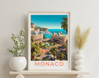 Póster de viaje de Mónaco con impresión artística, decoración de pared, regalo para viajes, póster de viaje de estilo vintage, póster escénico artístico de Mónaco, regalo para turistas.