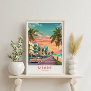 Miami Travel Print Wall Decor Florida Home Living Decor Art Illustration Miami Florida Travel Poster Landscape American Prints for Home